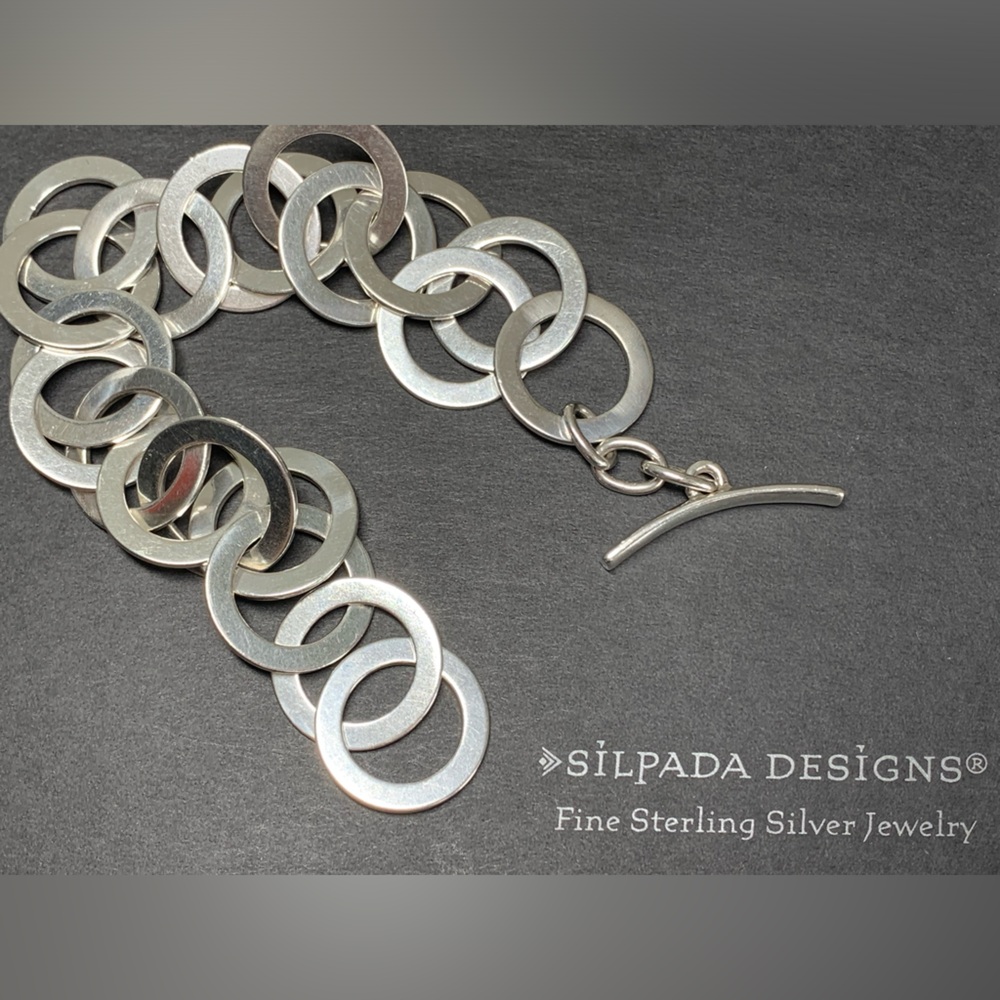 Silpada RARE VHTF Sterling Silver INTERLOCKING DISC Toggle Closure Bracelet 8.5”
